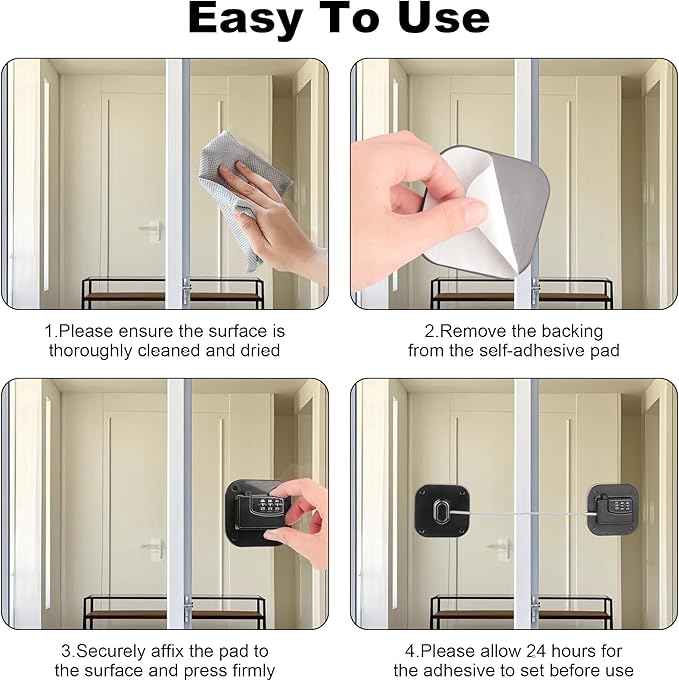Child Proof Refrigerator Lock, 3 Digit Code Child Proof Fridge Lock for Kids, No Drill Self Adhesive Baby Safety Locks for Oven, Cabinet, Toilet Seat & Furniture, 2 Pack, Black & White