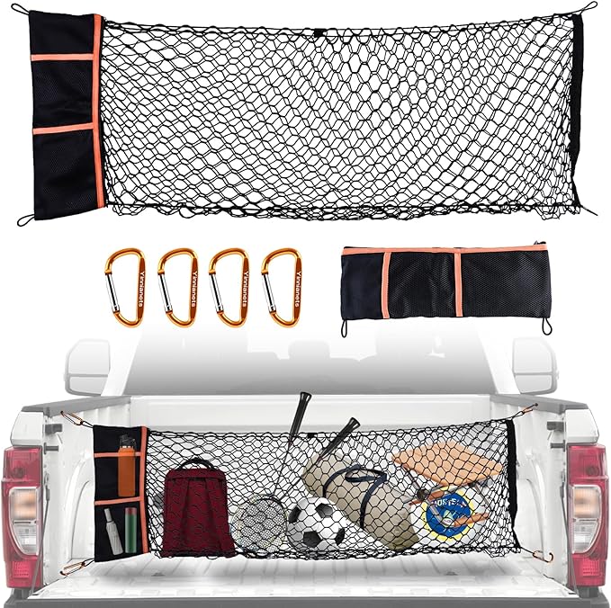 Envelope Style Truck Bed Cargo Net Compatible with 2013-2024 Chevy Silverado 1500 & GMC Sierra 1500,Highly Elastic Truck Cargo Net for Silverado and Sierra 1500 Accessories (Upgraded Storage Bag)