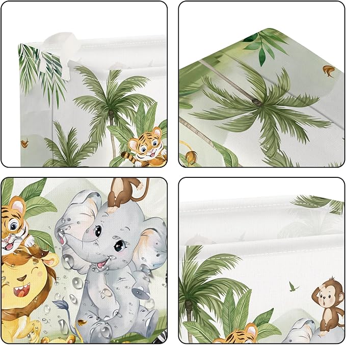 Clastyle Rectangular Safaci Animals Storage Baskets Tropical Rainforest Elephant Giraffe White Shelf Basket Clothes Books Toys Storage Bin for Bedroom Kindergarten