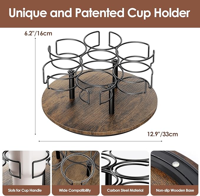 Water Bottle Organizer for Stanley 20/30/40oz, Rotating Cup Holder, Bottle Storage for Simple Modern Owala Yeti, Tumbler Lazy Susan, Vintage Brown