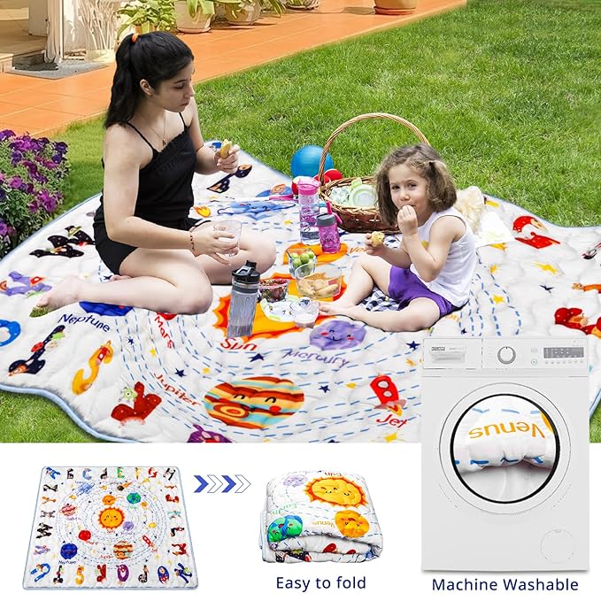 Solar System Baby Gyms Playmats for Playpen, 50"×50" Thicken ABC Alphabet Learning Mat Toddlers Padding Crawling Mat