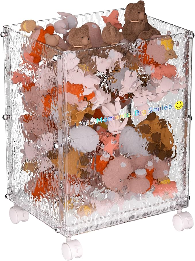 YikeChai Stuffed Animal Storage with Wheels, Rolling Toy Storage Bin, Slim Tall Kid-Safe, Impact-Resistant Organizer for Playroom/Nursery/Bedroom, 360° Wheels, Fits Yoga Mats & Sports Gear (Glacier)