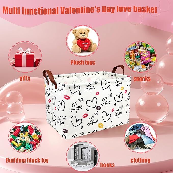 ASKETAM Valentine's Day Basket Gift for Empty Cute Heart Large Storage Bin for Kid and Baby Room Décor (Lips Love)