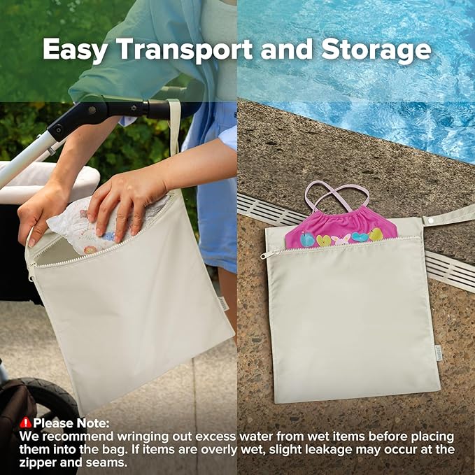 haakaa Water Resistant Wet Bags for Baby Wet Dry Bags for Cloth Diaper, Reusable Wet Bags for Baby Items, Swimsuit & Travel, 2pcs, Beige