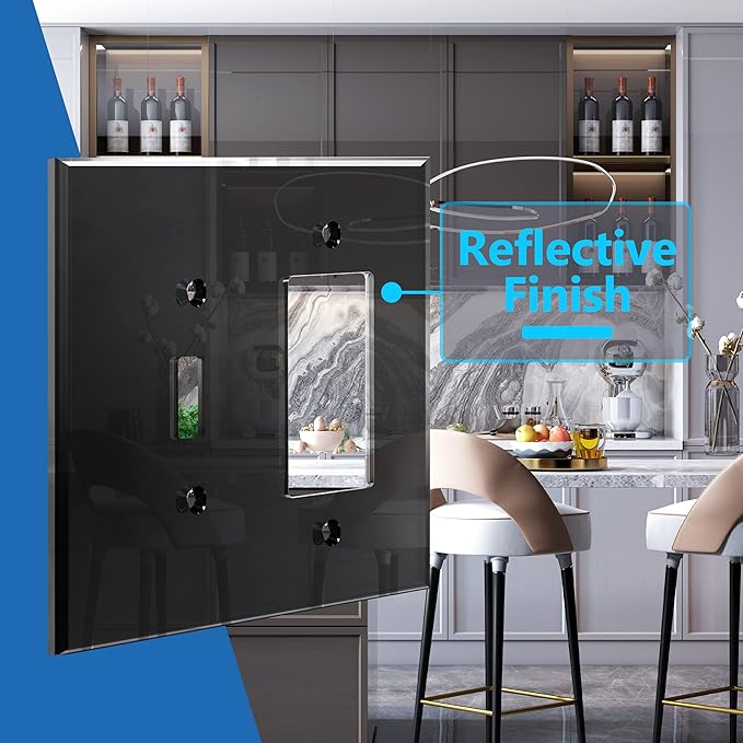 LIDER Reflective Acrylic Combination Wall Plate, Mirrored Double Switch Plate, Combo Toggle Switch and Decorator Outlet Cover, Acrylic Glass Oversized 2-Gang 5.25" x 5.25" LWP-1131O-ABK5P Black 5 Pack