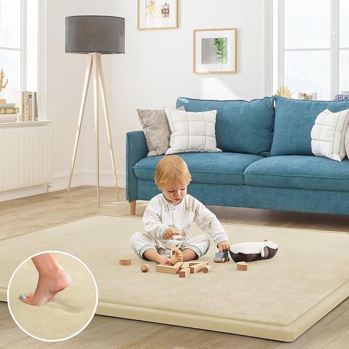 Baby Play Mat for Floor Nursery Rug Muscle Mat Area Rug Playroom Rug 59"x59" Playpen Mat Memory Foam 1.3" Thick Crawling Mat for Babies,Toddlers, Infants, Kids,Light Beige