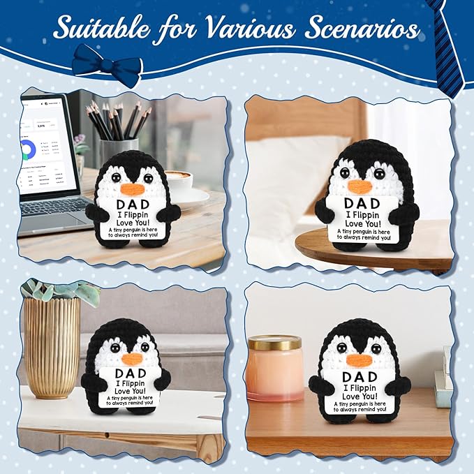 CryCarrot Fathers Day Dad Gifts from Daughter Son Birthday, Handmade Crochet Penguin Dad Birthday Gifts, Mini Funny I Love You Gift for Dads Bonus Step Father Mens Father's Day Christmas Cute Decor