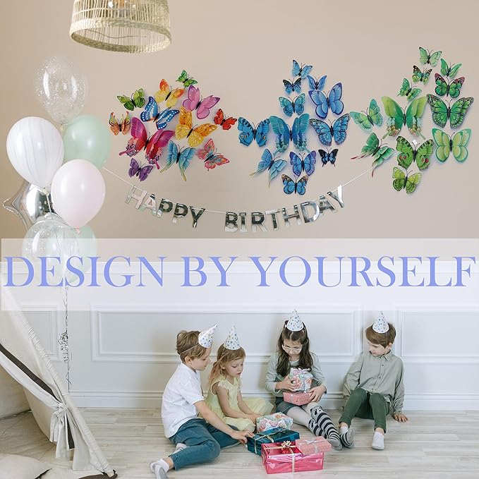 OPSEAM Butterfly Wall Decor 72 PCS, 3D Butterflies Stickers for Party Decorations with Magnets(Blue, 72)