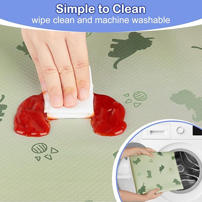 Basumee Splat Mat High Chair Mat Waterproof Baby Play Splat Mat for Under High Chair Food Catcher Highchair Mat for Floor Non Slip Bottom, Light Green Dinosaur, 46x42 Inches