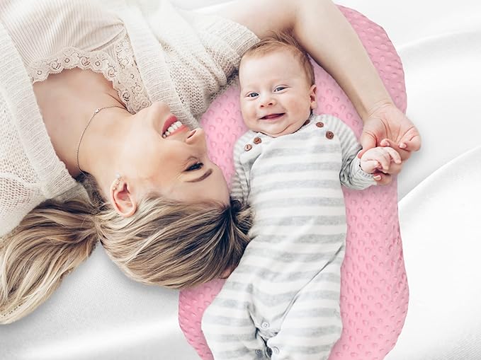 Mila Millie Water Resistant Removable Cover for Newborn Lounger | Minky Sensory Touch Slipcover for Baby Floor Seat | Premium Quality Soft Wipeable Fabric | Hypoallergenic (Blush)