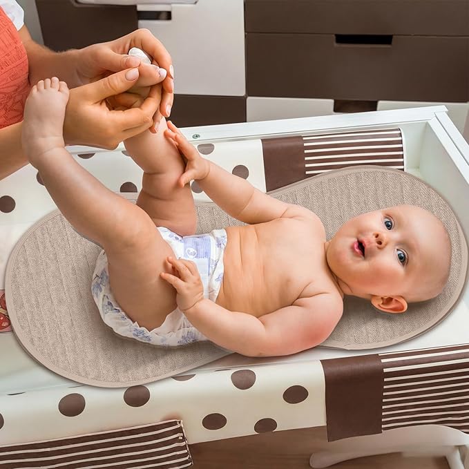 Hahafelt 3 Pcs Changing Pad Liners Fits in Peanut Shaped Changing Pad Waterproof Diaper Mats Organic Cotton Mats are Warm on Baby's Back, Washable Reusable (Elegant Style,Brown)
