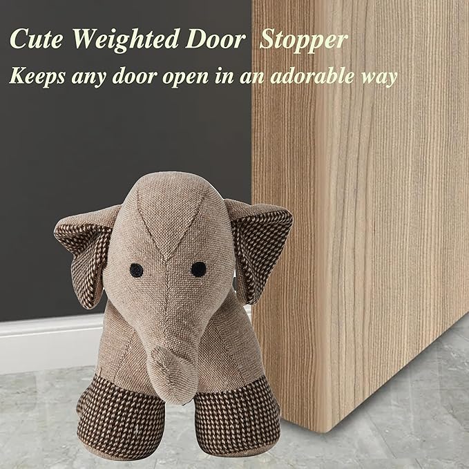 Cute Decorative Door Stopper for Bottom of Door and Inside Door Decorative.Soft and Weighted Door Stop to Keep Door Open for Home and Office(Elephant)