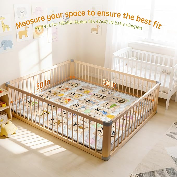 Baby Play Mat for Floor Playpen - 50" X 50" Playpen Mat,Thick One-Piece Crawling, Odorless Floor Mat, Non-Slip Cushioned Baby Playmat for Infants,Babies,Toddlers. Foldable and Machine Washable