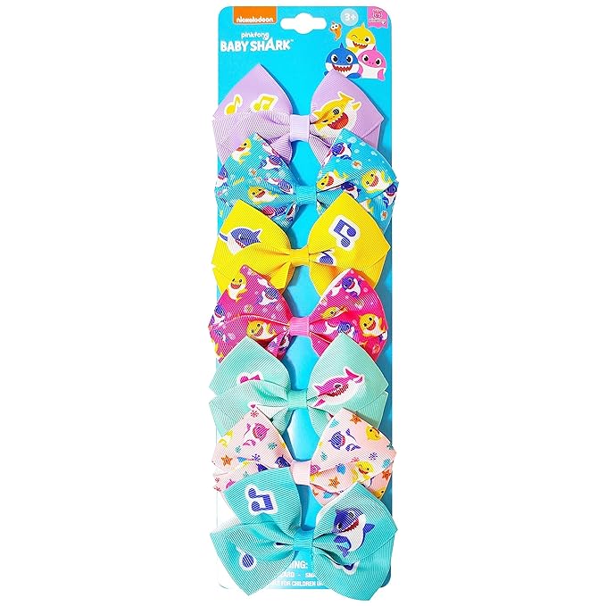 Baby Shark Kids Hair Bows - Hair Accessories Gift Set - 7 Pcs 4 Inch Bundle for Girls - Different Character on each Clip - Alligator Clip - Ages 3 +