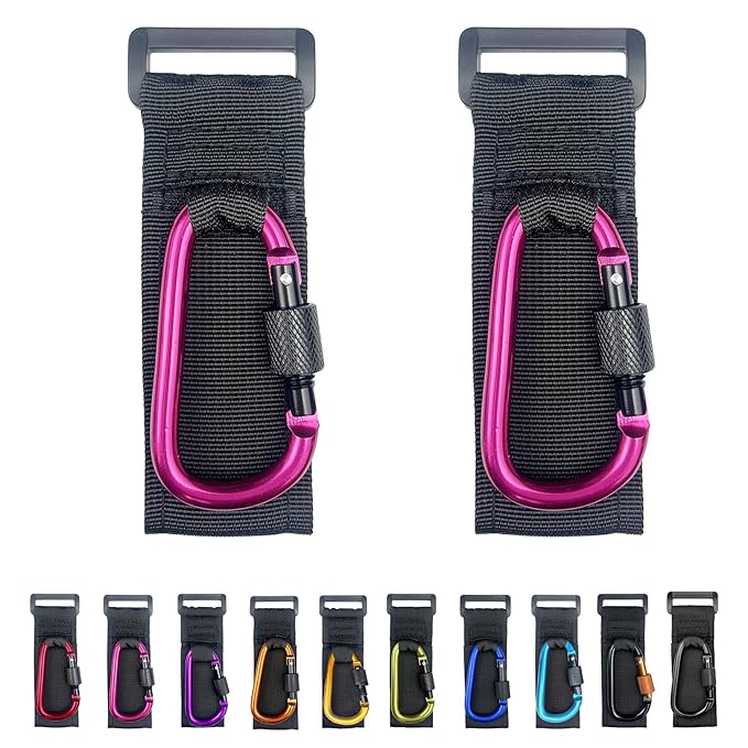 [Upgrade]Baby Stroller Hook with Locking, Carry 30 lbs per Stroller Clip, Baby Stroller Accessories & Car Seat Hook for Hanging Diaper Bag, Golf, Shopping and Pet Cart (2 Pcs + Nylon + Rose red)