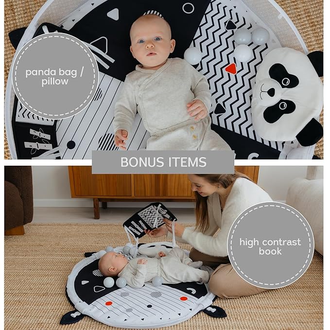 6-in-1 XL Baby Activity Center & Ball Pit, Baby PlayMat & Play Gym, Sensory Exploration and Motor Skill Development Toys, High Contrast Book, Balls Included (Black and White)