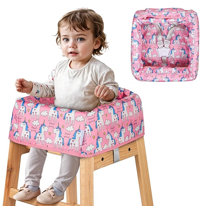 High Chair Cover for Baby Restaurant: Sprouterie Baby High Chair Covers for Restaurant Highchair with Safety Harness Stain and Slip Resistant Waterproof Portable for Outdoor Indoor Eating (Pink)