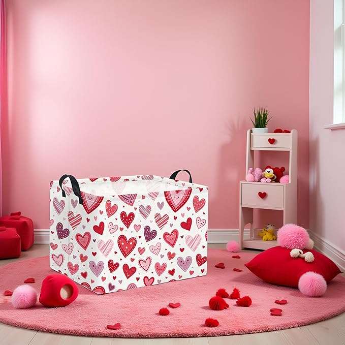 TIBAOLOVER Rectangular Valentines Basket for Women Girls Storage Bin Organizer Box Shelf Room Decor(Smile Heart)