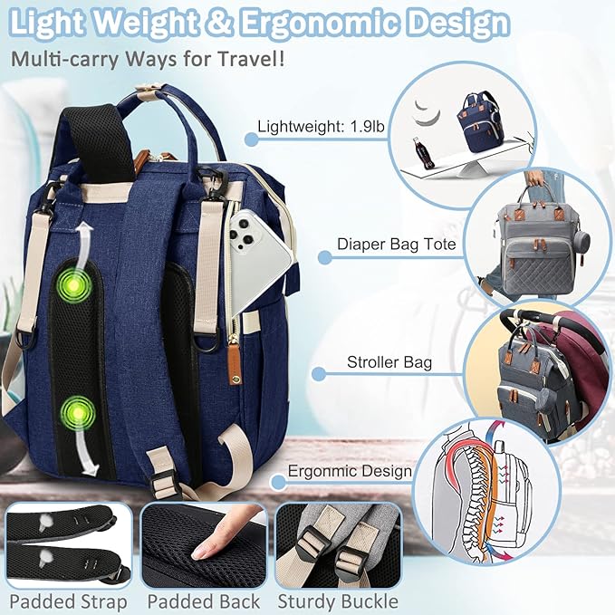 SHITIESHOU Diaper Bag Backpack Baby Bag, Baby Girl Boy Diaper Bag for Dad Mom with Pad, 16 Pockets, Pacifier Case, Large Diaper Bags Unisex for Travel (Blue)