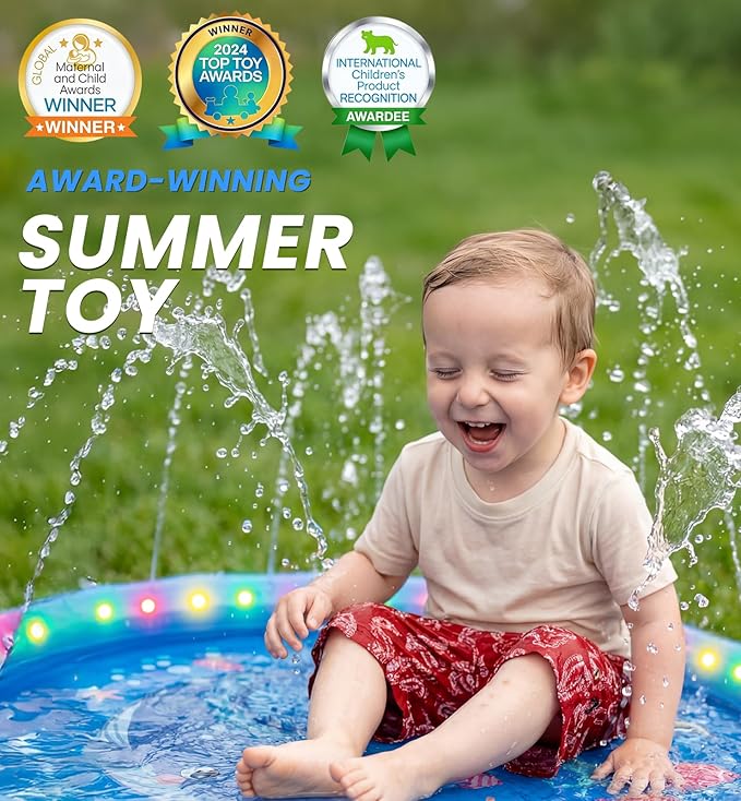LED Glowing Splash Pad Sprinkler for Kids & Dogs, 60" Non-Slip Outdoor Water Toys Toddler Sprinkler Pool Splash Pad/Play Mat,LED Light Boys Girls Yard Sprinkler Pool for Kids
