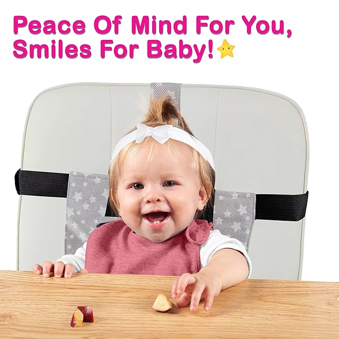 Portable Baby Chair Strap – Travel Dining Seat Cover for Babies & Toddlers | Portable Baby Chair for Travel | Compact, Foldable Baby Seat Cover – Grey Star