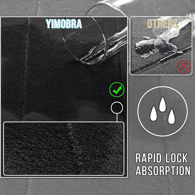 Yimobra Large Bath Mat 36"x24", Super Soft Quick Dry Memory Foam Bathroom Rug, Water Absorbent, Non Slip Backing Machine Washable for Tub Shower, Thick Comfort Support, Black