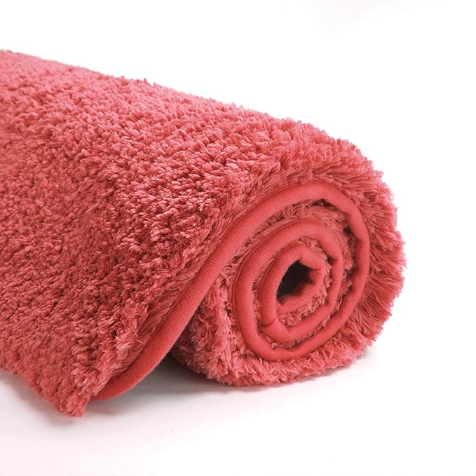 Suchtale Non Slip Bath Mats - Soft Microfiber Shaggy Bath Mat, Machine Washable, Thick Plush, Absorbent, 16 x 24 Living Coral