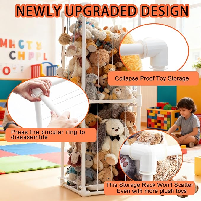 puheca Large Stuffed Animal Storage Organizer, Creative PVC Stuffed Animals Storage Zoo Cage, Vertical Space Saving Large Capacity Plush Toy Zoo Holder for Kidroom Playroom-White
