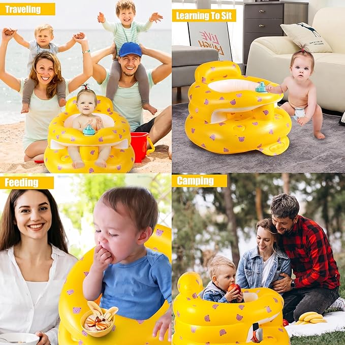 Upgraded Inflatable Baby Seat for 3-36 Months, Baby Chair Sit Me Up Floor Seat – Clip to Table Leg. No Tipping. + Front Guard Anti-Tip, Back Support for Infants Learning to Sit Up + Built-in Air Pump