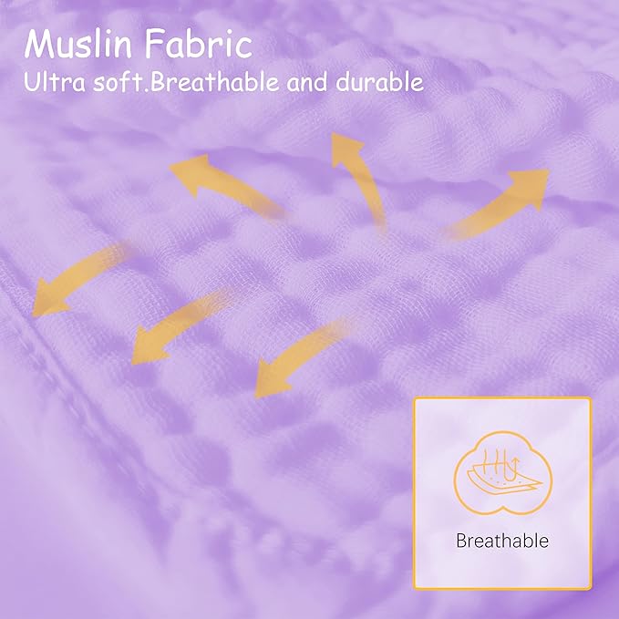 Lovely Care 12 Pack Muslin Burp Cloths 100% Cotton Muslin Cloths Large 20''x10'' Extra Soft and Absorbent Baby Burping Cloth - Purple