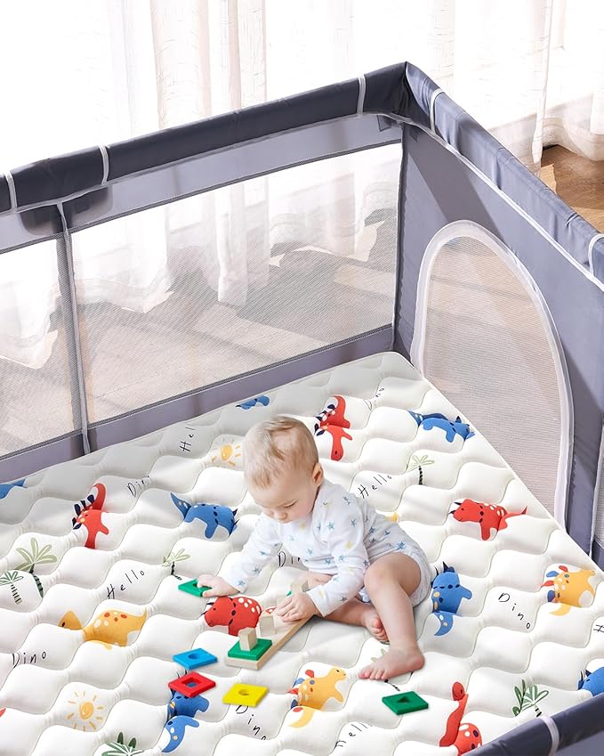 Odorless Premium Foam Baby Play Mat 74" x 50", Soft Microfiber Fabric Crawling Mat for Floor- Comfortable and Hypoallergenic, Non-Slip Cushioned Floor Playpen mat for Infants,Babies,Toddlers