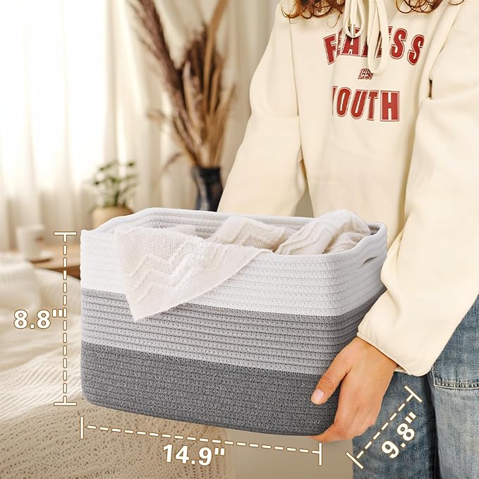 Degeyoyo Woven Storage Baskets, Baskets for Organizing, 3 Pack Woven Basket for Storage, Storage Baskets for Shelf, Towel, Toy, Book, Closet, Baby 15"×10"×9"