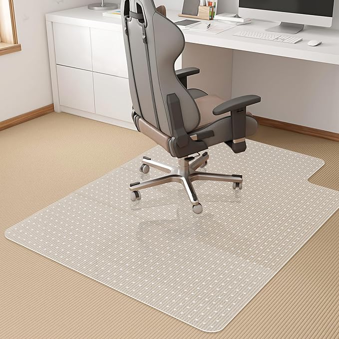 KMAT Office Chair Mat for Carpet, Computer Desk Mat,Anti-Slip Clear Desk Chair Mat for Home Rolling Chair,Heavy Duty Floor Protector for Office-Easy to Clean-45 x53 with Lip