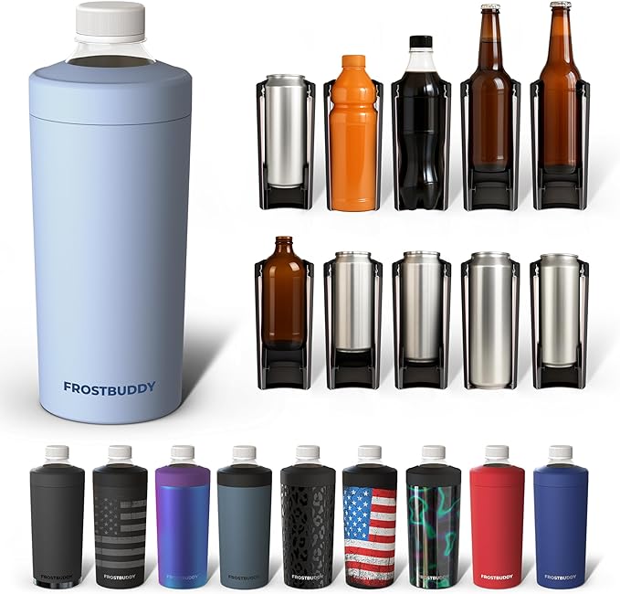 Universal Buddy XL Can Cooler by Frost Buddy - Fits 12-ounce, 16-ounce, 20-ounce, and 24-ounce Cans and Bottles - Keep Your Drinks Refreshingly Chilled for over 12 hours. (Icicle)