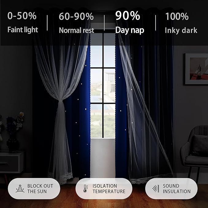 XiDi Black Out Curtains for Bedroom, Double Layer Unicorn Curtains for Kids Room, Girls Bedroom, Living Room - 84 Inches Long 2 Panel