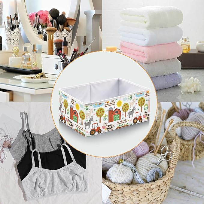 Kigai Farm Animals Cube Storage Bin, Large Foldable Organizer Basket for Toys, Shelves, Laundry, Nursery -11 x 11 x 11 in