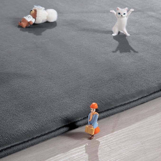 BALAPET Thick Memory Foam 74x50 Play Mat for Playpen, Super Soft Velvet Portable Baby Playpen Mat for Kids Toddler Crawling and Play, Non-Slip Bottom Playmat, Dark Grey