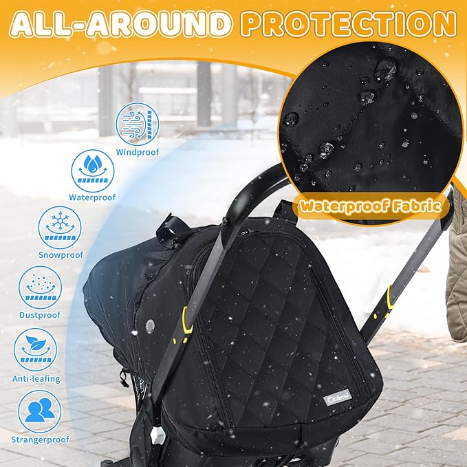 Orzbow Car Seat Cover Baby - Waterproof Carseat Cover for Doona Car Seat and Stroller, Breathable Winter Infant Carseat Canopy with Zipper Access, Rain and Wind Proof, Winter Baby Essentials, Black