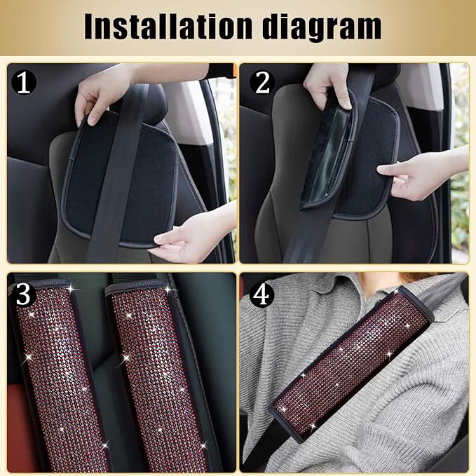 JDDRY Car Seat Belt Covers,Universal Car Seat Belt Pads Cover,Car Seat Belt Strap Cover Shoulder Pad,Bling Seat Belt Covers for Women,Car Interior Accessories(Red,2Pack)