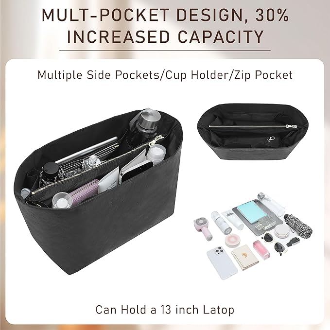 Doxo Purse Organizer Insert for le pliage Tote, Extra Lightweight Waterproof le pliage Large Organizer with YKK Zip, Bag Organizer Insert Compatible with Long Champ Shoulder Bag Large(Black,L)