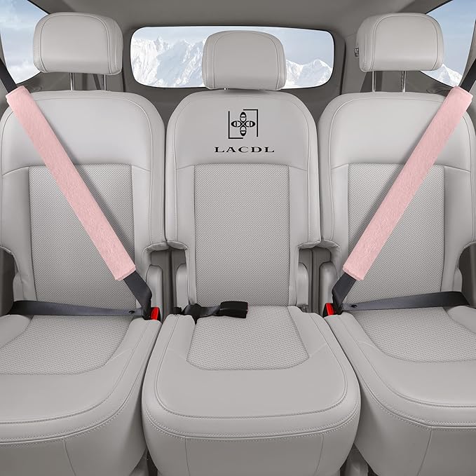LACDL Extra Long Seatbelt Cover Super Soft Furry for Adults Kids Women & Men, Thick Plush Full Car Seat Belt Strap Cushion, Fluffy Shoulder Pad Protector, Auto Interior Accessories, Pink 13in, 2pcs