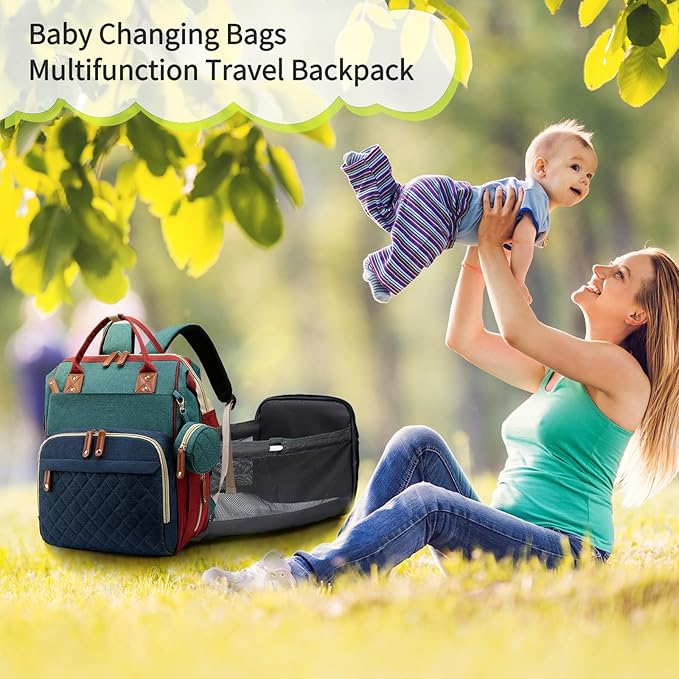 Lamroro Diaper Bag with Changing Station, Waterproof 3 in 1 Diaper Backpack with Foldable Changing Pad, Baby Registry Search &Baby Shower Gifts - Newborn Essentials, Red-Green-Blue