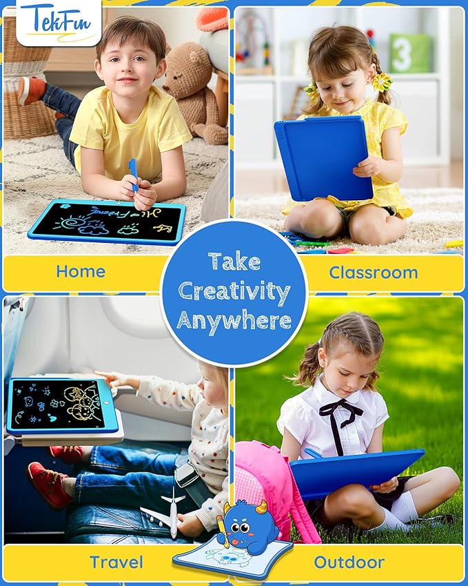 TEKFUN Kids Toys Gifts for 3+ Years Old Boys Girls Toddler, 12inch LCD Writing Tablet Erasable Drawing Tablet Writing Pads, Kids Travel Toys Boys Girls Birthday Gifts Age 3 4 5 6 7 (Blue)