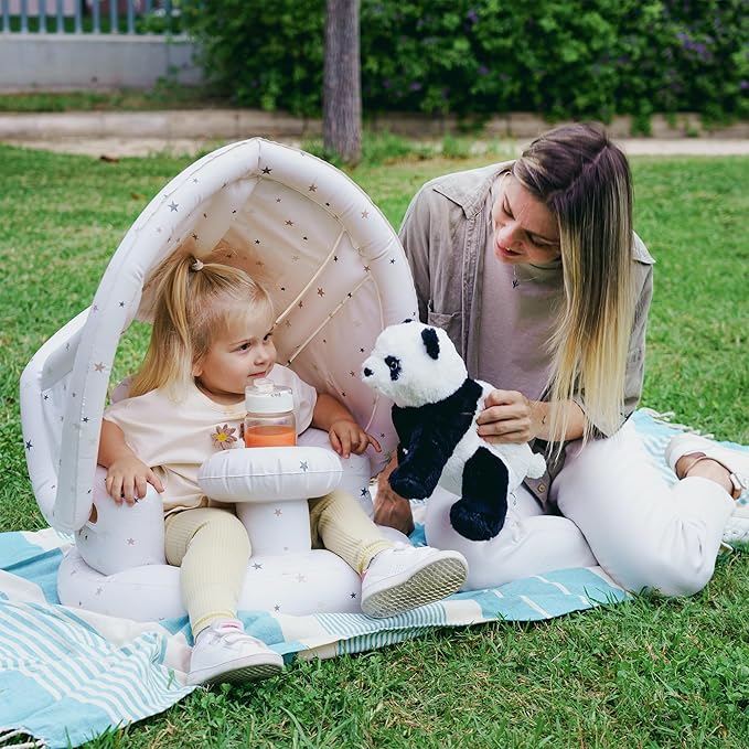 Inflatable Baby Seat for Babies 3+ Months with Removable Canopy – Baby Floor Seats for Sitting Up, Baby Seats for Infants, Blow Up Baby Chair