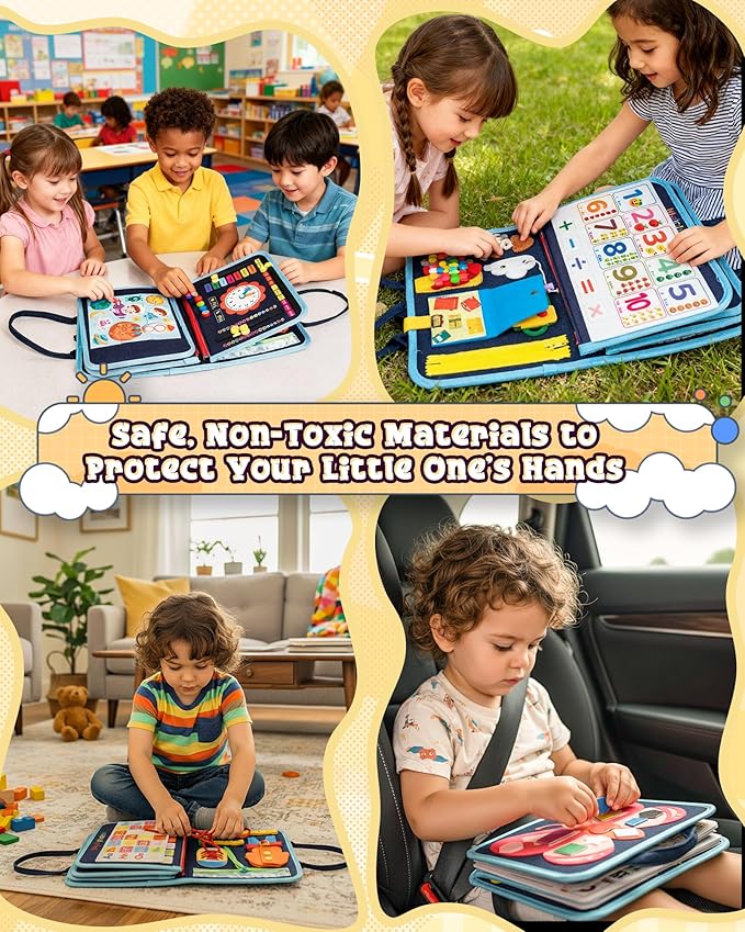 LADFAR Busy Board for 1 Year Old, Busy Book for Toddlers 1-3, Montessori Toys for 1 Year Old, Educational Sensory Activities, Learning Toy Fine Motor Skills, Travel Toy for Toddler
