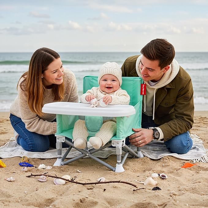 Tiny Marvels Portable Booster Seat, Foldable Baby High Chair with Removable Tray, Safety Harness & Carry Bag – for Toddlers Ages 6M-3Y, Ideal for Dining, Travel, Camping & Family Time
