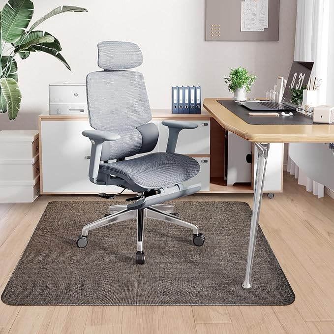 Sycoodeal Office Chair Mat for Hardwood & Tile Floor,Computer Gaming Chair Mat for Rolling Chairs Non-Curve, Anti-Slip, Heavy Duty Floor Protector for Home Office,Dark Coffee (48" x 55")