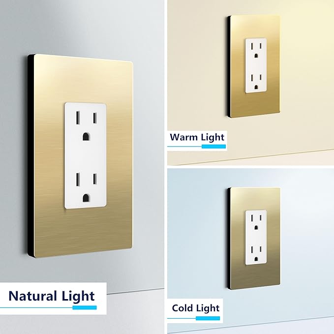 LIDER Screwless Metal-Surface Wall Plate, Decorator Switch Cover, Temperature and Impact Resistant, 201 Stainless Steel, Modern Decoration Upgrade, Mid-Size 1-Gang 4.88" x 3.11", Brushed Brass