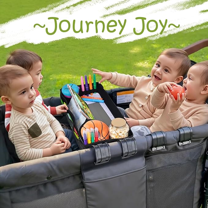 Babenest Stroller Snack Tray for Wonderfold Wagon W4, Foldable Thickened Snack Tray with Cup Holder, Storage Mesh Bag & Pen Slot, Easy to Clean Snack Board for Drawing