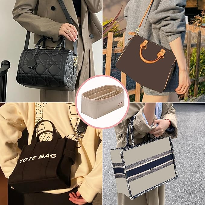 Doxo Purse Organizer Insert, Bag Organizer for Tote & Handbags, Bag in Bag, Perfect for LV Speedy 20, Alma BB, Petit Noe and More (Beige,Small)
